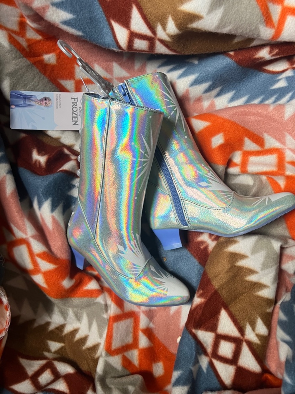 Girls' Iridescent Silver Frozen Elsa Mid-Calf Boots NEW sz 9/10